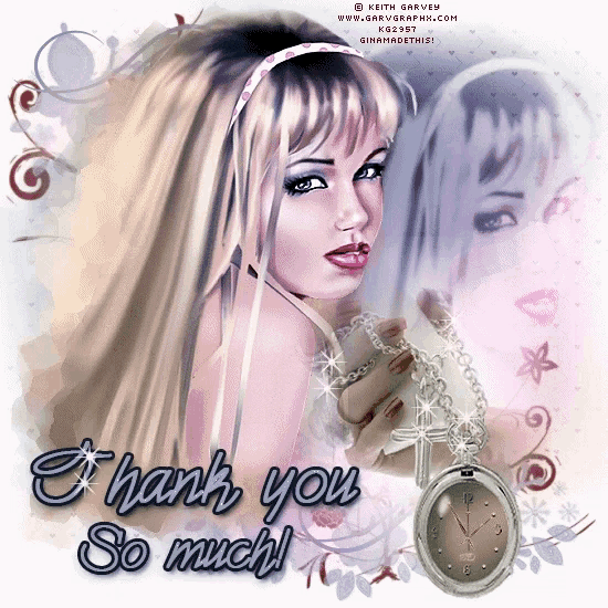 a picture of a woman holding a clock with the words thank you so much