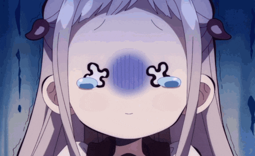 a girl with tears coming out of her eyes and a purple spot on her face