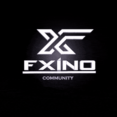 a lightning bolt is behind the fxino community logo on a blue background