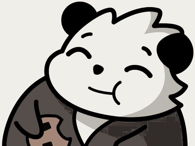 a cartoon drawing of a panda bear with a smiley face