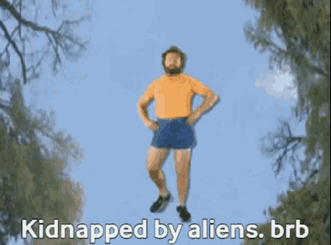 a person is hanging upside down in the air with the words kidnapped by aliens
