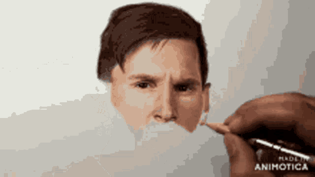 a person is drawing a man 's face with a pencil ..