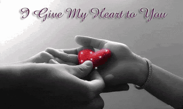 a person is holding a red heart in their hands .