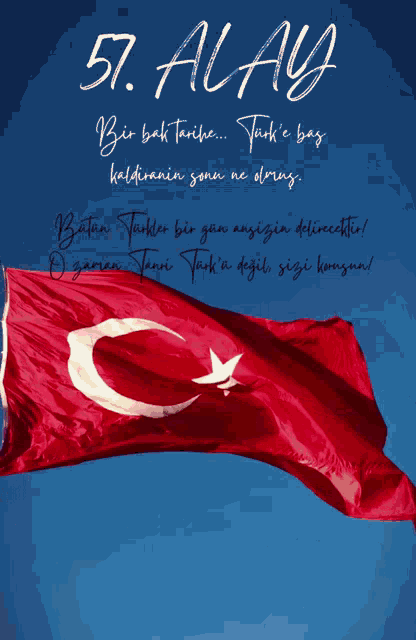 a red flag with a white star and the words 57. alay on it