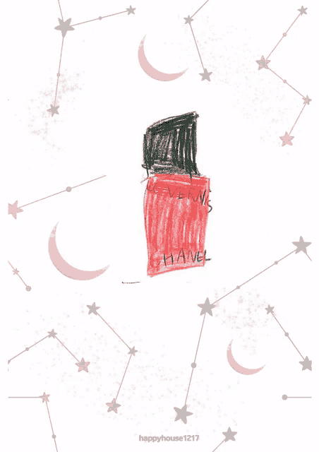 a child 's drawing of a red chanel bottle
