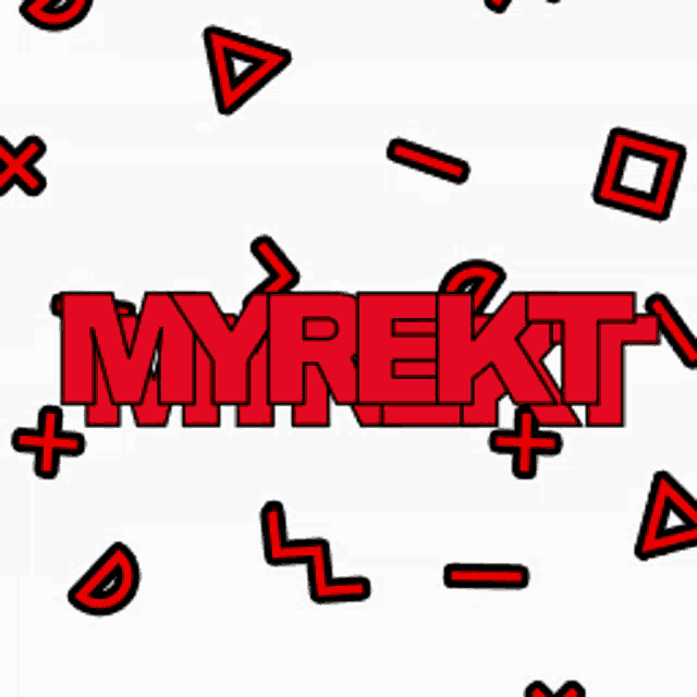 the word myrekt is surrounded by red symbols