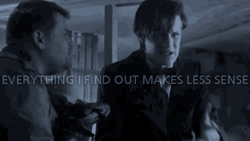 a man in a suit and tie with the words everything i find out makes less sense behind him