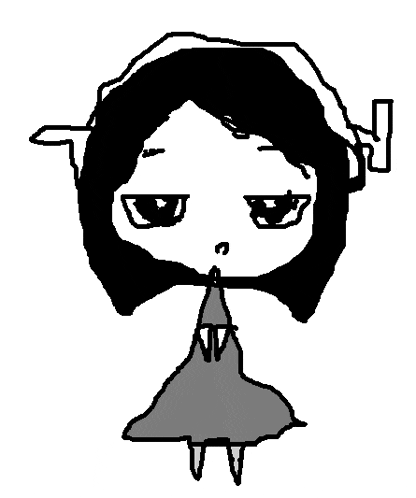 a black and white drawing of a girl with a hat on