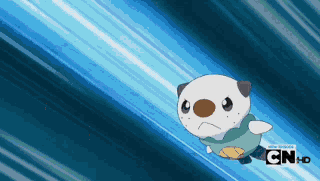 a cartoon character from cn hd is flying through a blue background