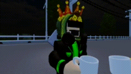 a person in a video game is holding a cup of coffee .