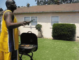 Shaquille O'Neal Trying To Jump Over Grill GIF - Bbq Shaquille O Neal Backyard Grill GIFs