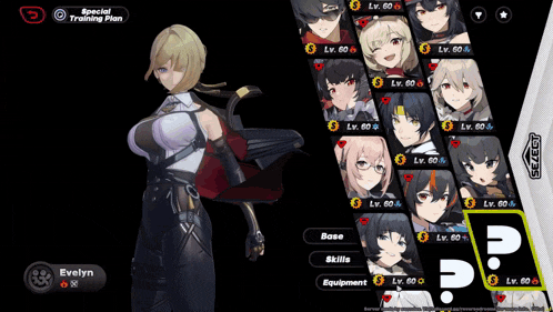 a screenshot of a video game with evelyn at the top of the screen