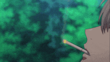 a cartoon character is smoking a cigarette with a green background
