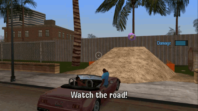 a screenshot of a video game with the words watch the road at the bottom