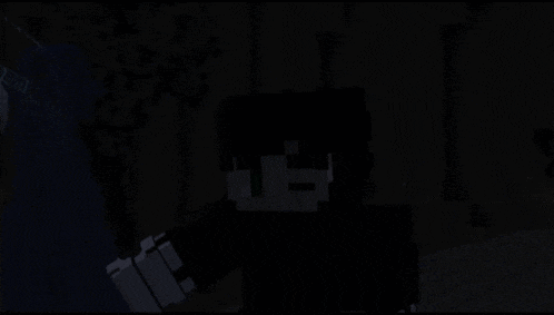 a minecraft character is standing in the dark in a room .