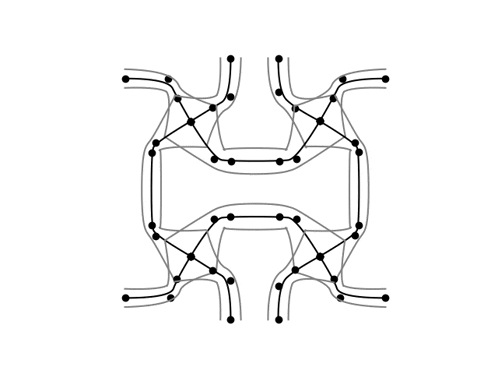 a black and white drawing of a circle with lines and dots