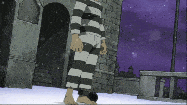 a cartoon of a man in a striped prison uniform