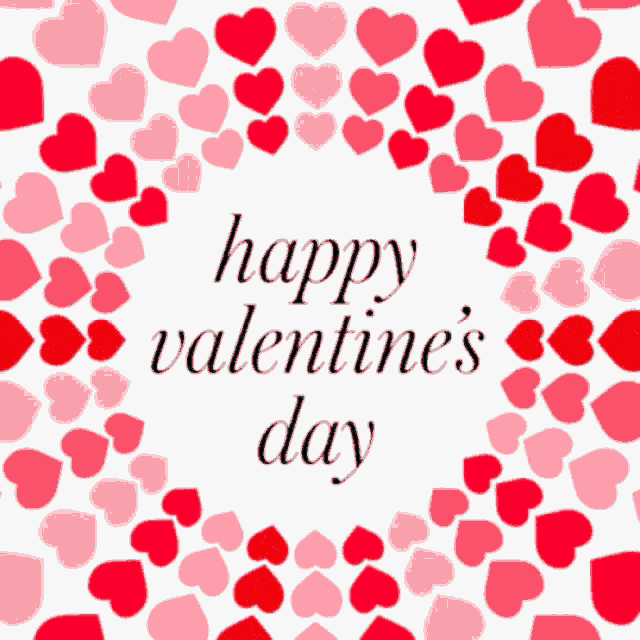 a happy valentine 's day greeting card with hearts in a circle
