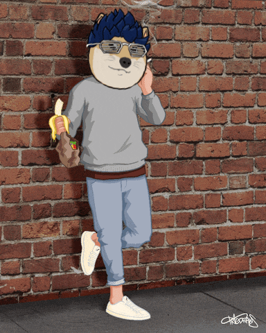 a drawing of a doge wearing glasses and a banana