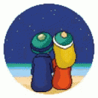 a pixel art illustration of two people looking at the stars