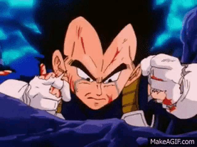 a close up of a cartoon character 's face with blood on his face .