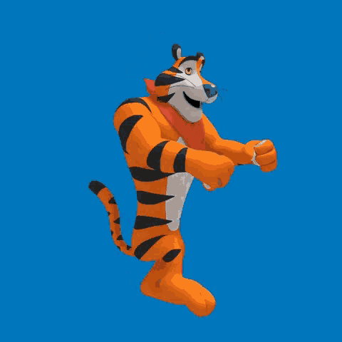 a cartoon tiger with a red bow tie is running