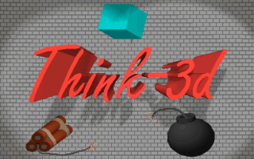 a brick wall with the words think 3d in red