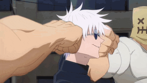 a cartoon character is being punched in the face by a giant hand .