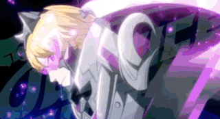 a cartoon character with blonde hair and a purple mask on his face .