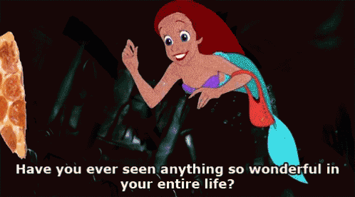 a cartoon of a mermaid holding a slice of pizza