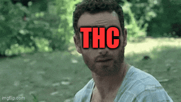 a man with a beard has the word thc above his eyes