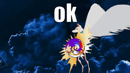 a cartoon drawing of a fox with wings and the words ok above it