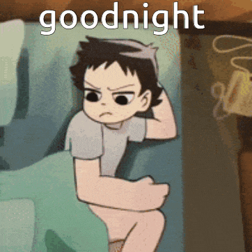 a cartoon of a boy sitting on a bed with the words goodnight above him