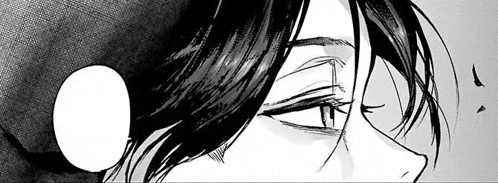 a black and white drawing of a woman 's face with a speech bubble in the corner .
