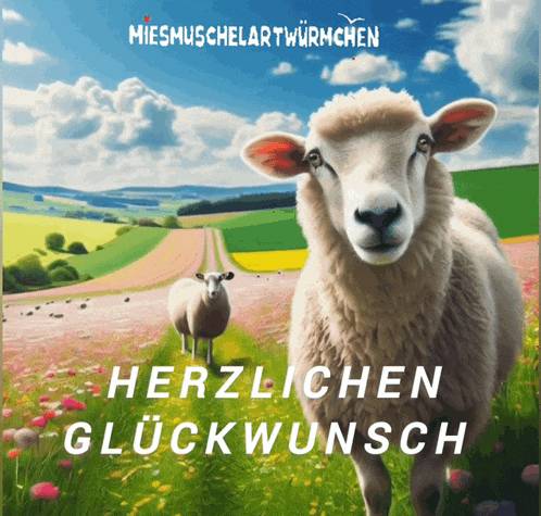 a picture of two sheep with the words herzlichen glückwunsch