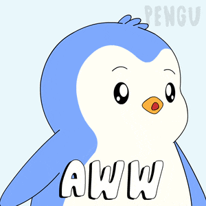 a blue and white penguin with the word aww on its chest