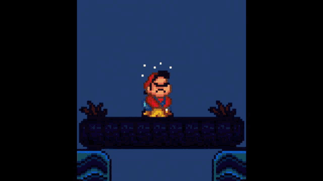 a pixel art of mario holding a white ball