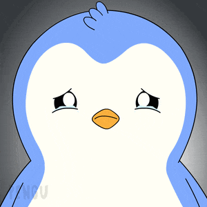 a drawing of a penguin with a sad look on his face