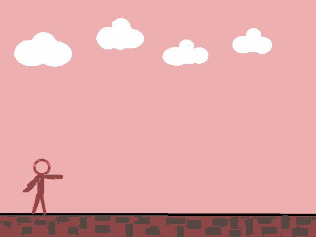 a red stick figure is pointing a gun at another stick figure