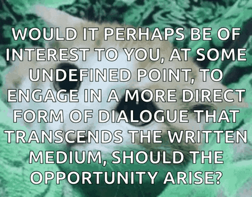 would it perhaps be of interest to you at some undefined point to engage in a more direct form of dialogue