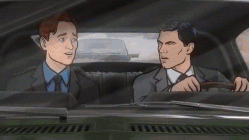 a cartoon of two men in suits and ties talking to each other