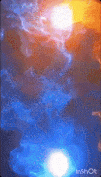 a blue and orange background with the word inshot on the bottom right