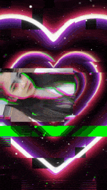 a woman 's face is surrounded by a heart shaped background