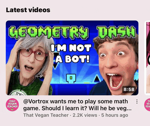 a video titled geometry dash shows a woman and a man with their mouths open