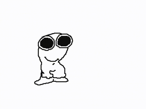 a black and white drawing of a cartoon character with big eyes