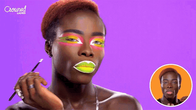 a woman applying makeup with the words crowned ladies on the bottom right