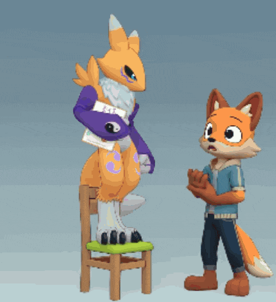 a pixel art drawing of a fox and a fox talking