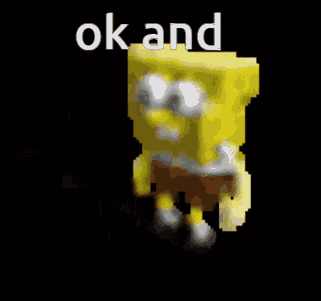 a pixel art of spongebob with the words ok and above him