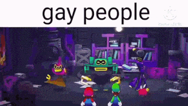 a screenshot of a video game with the words `` gay people '' written above it .