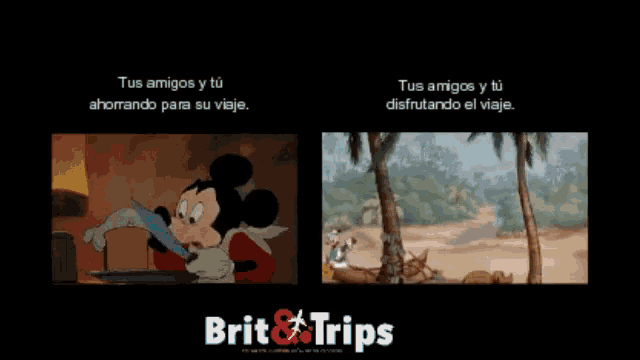 a brit & trips ad shows a cartoon of mickey mouse